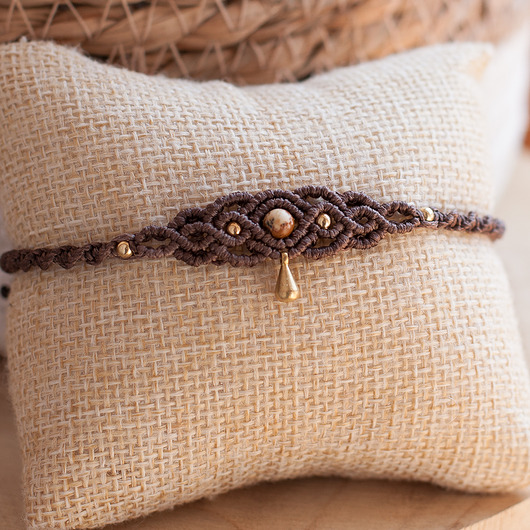 bransoletki z kamieni naturalnych Brązowa Pleciona Makramowa Bransoletka Jaspis Kamienie Naturalne