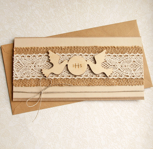 kartki na komunię Kartka-kopertówka komunijna BEŻ II