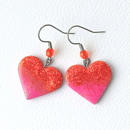 kolczyki z masy plastycznej Pomarańczowe Kolczyki Serca z Brokatem