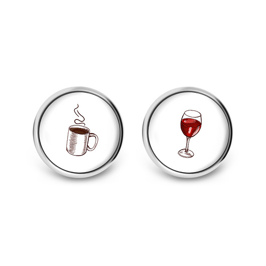 kolczyki szklane Kolczyki sztyfty - Kawa i wino - grafika