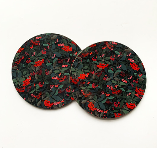 podkładki do kuchni Podkładki pod kubek- Red berries- Zimowe krzewy- Ilustracja