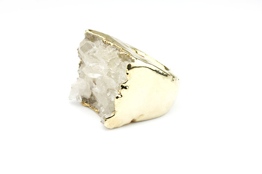 InspiRING 3/4 Gold Kryształ Górski rozmiar 16 Brazi Druse Jewelry