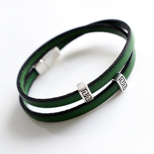 bransoletki skórzane Bransoletka skórzana damska zielona 5mm