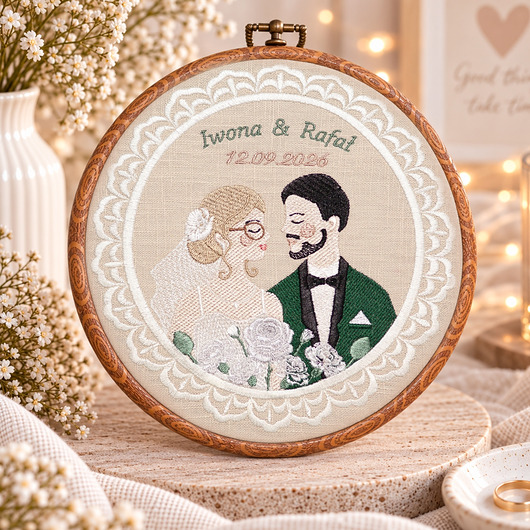 Ślub - inne Haft ślubny w tamborku 20 cm, indywidualna pamiątka ślubna, rocznicowa