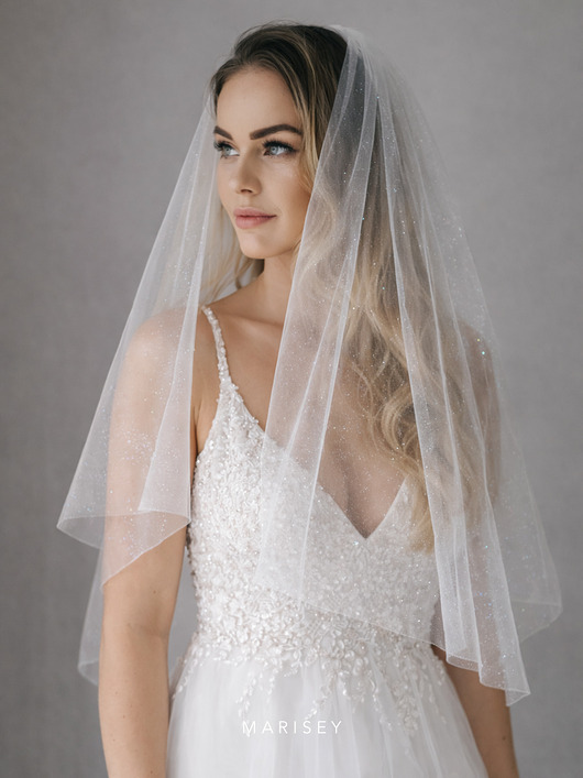 Ślubne ozdoby do włosów Welon ślubny brokatowy welon jednowarswtowy z brokatem