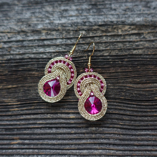 kolczyki soutache Różowo- złote, małe   kolczyki soutache