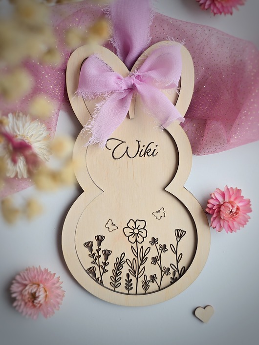 ozdoby wielkanocne Drewniana zawieszka Wielkanocna z imieniem dziecka - królik