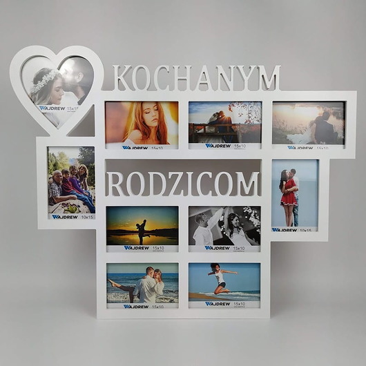 ramki na zdjęcia Multirama ramka na zdjęcia z napisem Kochanym Rodzicom mdf 10 zdjęć serce