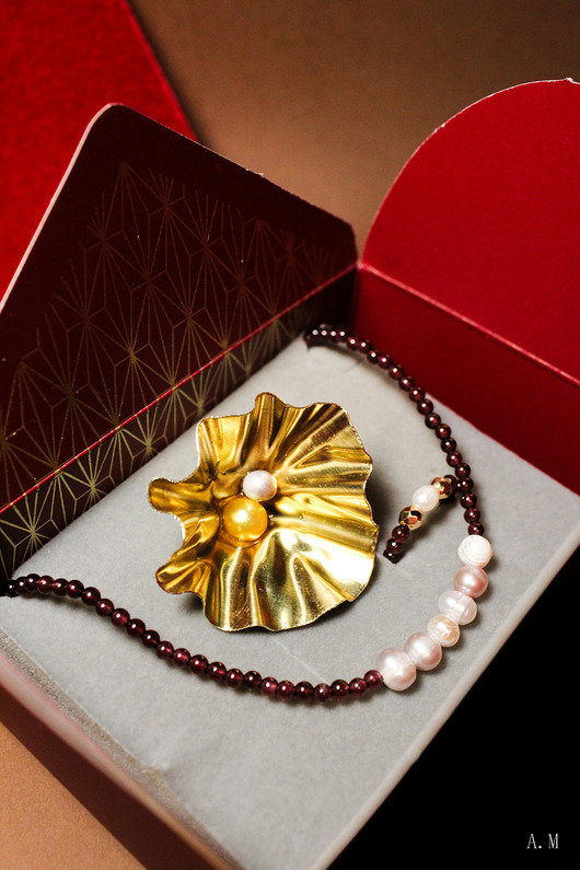 komplet biżuterii Komplet Granat z perłą #1