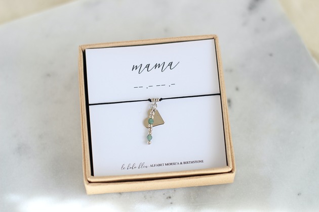 bransoletki na sznurku MAMA - Alfabet Morse'a - Kamień miesiąca urodzin Birthstone