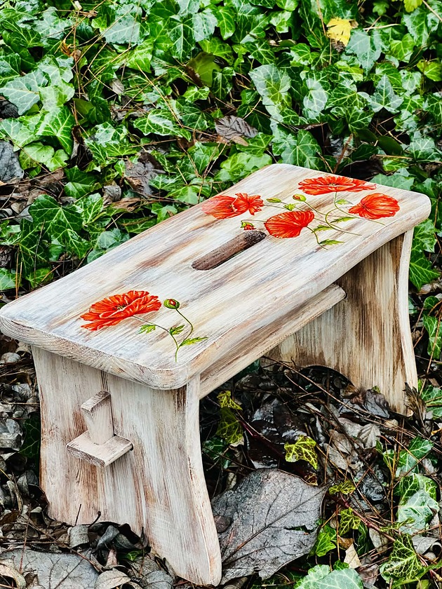 stołki Sielski  zydelek, stołek, ryczka,kwiaty