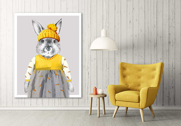 obrazy OBRAZ NA PŁÓTNIE - Króliczek w czapce 60x80