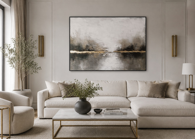 obrazy ZŁOTA LINIA CISZY Ręcznie malowany obraz ze złotem 100x70 cm