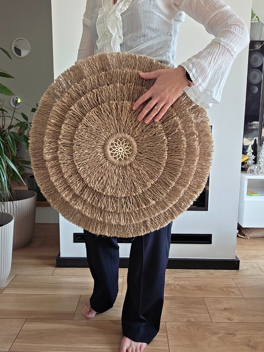 Ozdoby na ścianę Duża okrągła ozdoba ścienna do salonu,  bojo, wabisabi, japandi, makrama