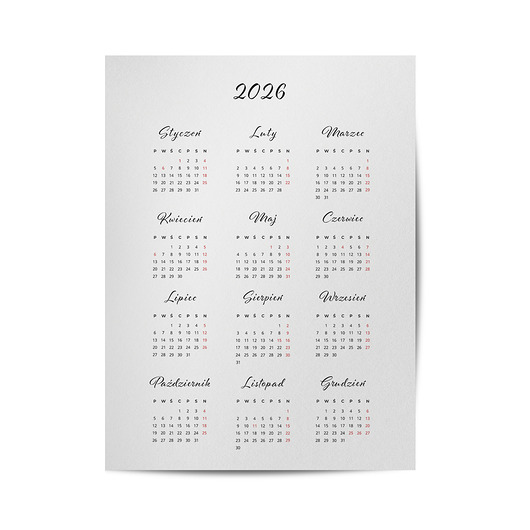 plakaty Plakat kalendarz 2026, minimalistyczny, kobiecy, do biura, salonu, 30x40cm.