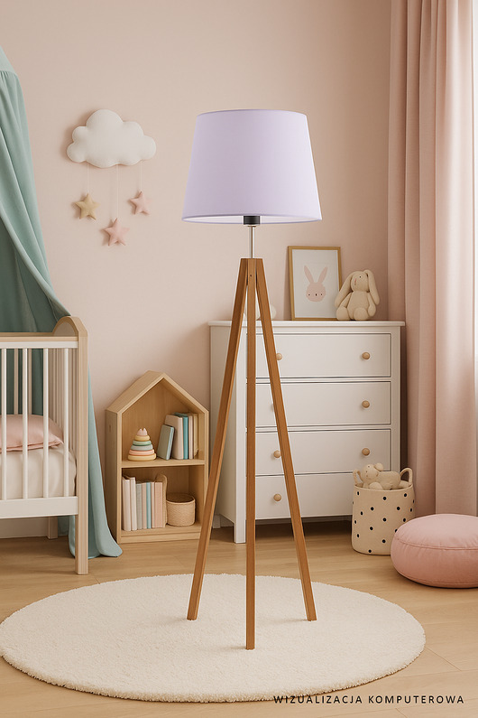 lampy do pokoju dziecka Drewniana lampa podłogowa na 3 nogach z abażurem ARUBA KIDS mix kolorów