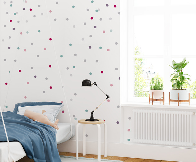naklejki ścienne do pokoju dziecka Tapeta dla dzieci Kolorowe Kropki ( Dancing Dots )