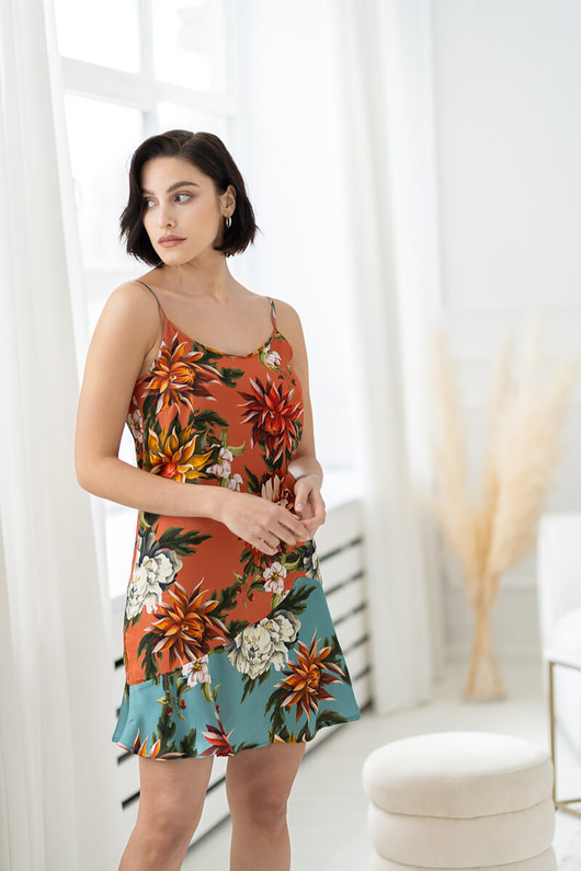 piżamy damskie Satynowa KOSZULKA na ramiączkach - miedź