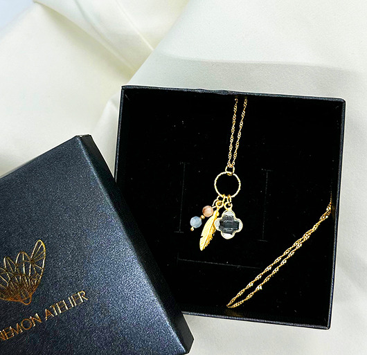 srebrne naszyjniki Crystal Feather- Naszyjnik z kamieniami, kryształ górski i turmalin