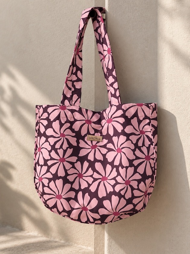 torby na zakupy Welurowa tote bag margaretka róż