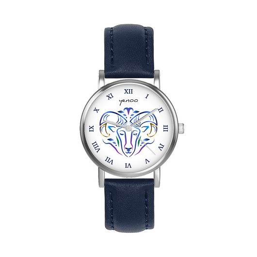 zegarki unisex Zegarek mały - Baran - skórzany, granatowy
