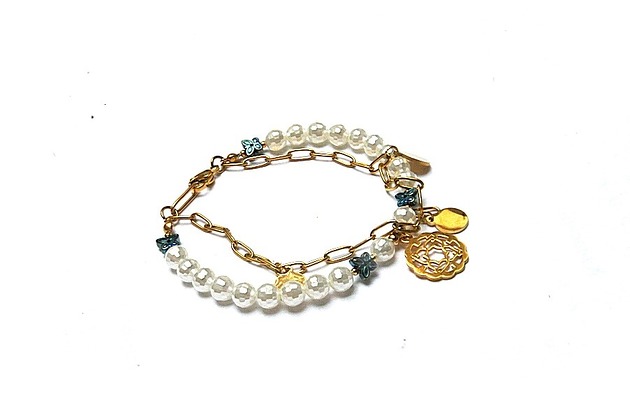 bransoletki złote Pearls /white/ perły majorka - bransoletka