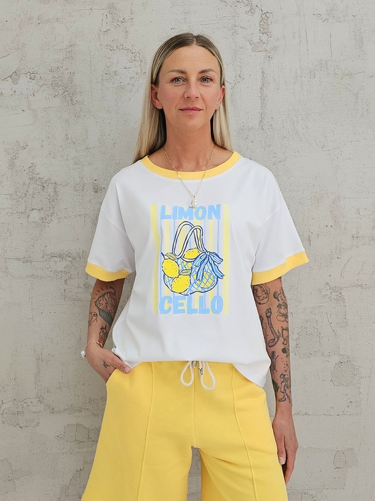 t-shirt damskie Bawełniana koszulka o luźnym kroju limoncello