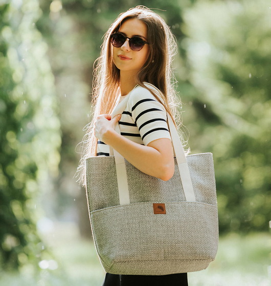 torby na ramię Torba plażowa shoper szara plecionka tapicerska