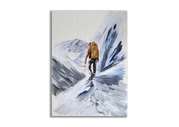 grafiki i ilustracje Wspinaczka, zima, góry. Obraz ręcznie malowany