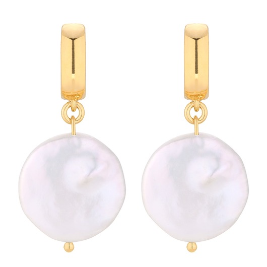 kolczyki pozłacane Złote kolczyki z dużymi płaskimi perłami