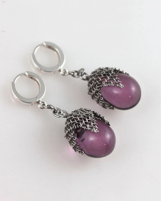 kolczyki wire wrapping Liliowe w siateczce - kolczyki  (lub klipsy) L