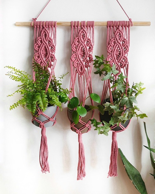 Potrójny kwietnik makramowy na ścianę Hygge Macrame