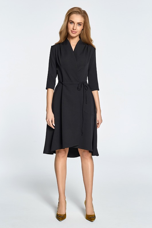 sukienki midi damskie Sukienka na zakładkę-czarna(S-099)