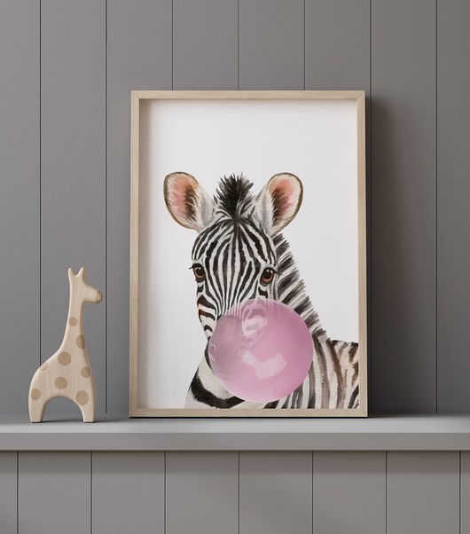 obrazy i plakaty do pokoju dziecięcego Plakat Zebra z gumą balonową P118