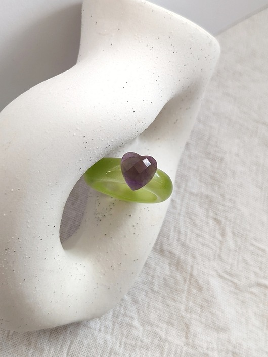 pierścionki - różne Pierścionek z kamienia naturalnego z sercem, ametyst, Chunky Jelly Ring
