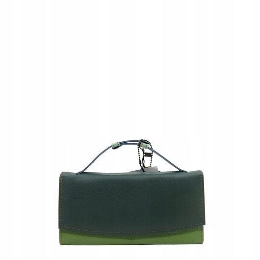 portfele damskie Portfel damski skórzany ze skrawków rączka dużo przegródek eko OLIVKA