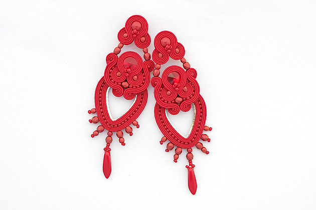 kolczyki soutache Czerwone wieczorowe kolczyki soutache