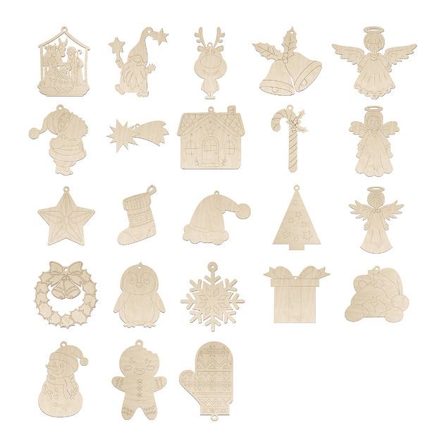 kartki scrapbooking Świąteczne Scrapki Z Grawerem Drewniane Zawieszki Kształty MIX 50szt Dekory