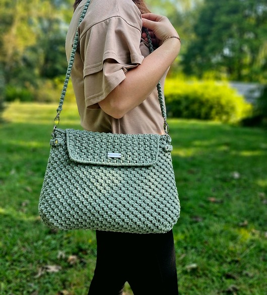 torby na ramię Torebka ze sznurka casualowa - pleciona, makrama - szałwia