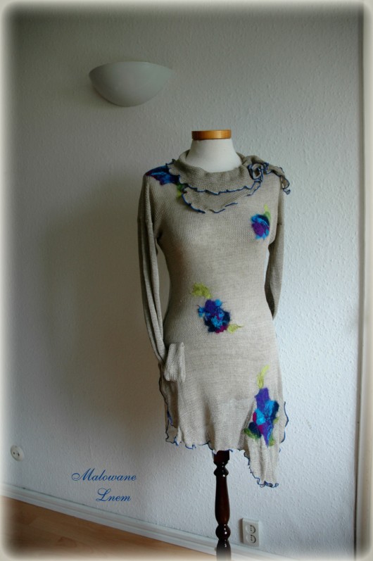   Grey tunic malowane lnem