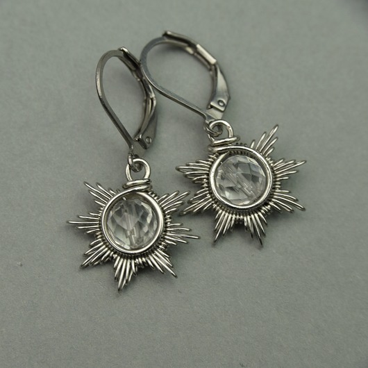kolczyki wire wrapping Małe kolczyki słoneczka kryształ górski wire wrapping