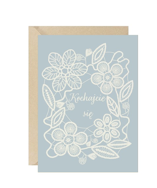 zaproszenia i kartki na ślub Kartka ślubna rocznicowa minimalistyczna koronka eko