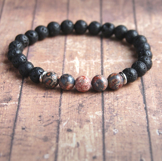 biżuteria męska Męska bransoletka- jaspis leopardzi & lawa