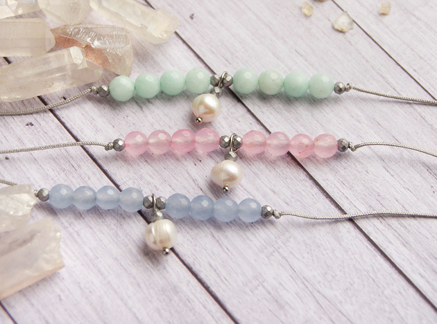 bransoletki z kamieni naturalnych Dla młodej MAMY - jadeit i perła