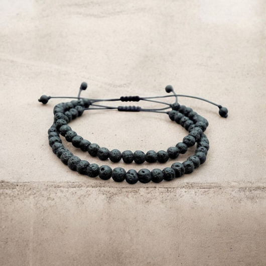 bransoletki na sznurku Komplet bransoletek lawa wulkaniczna 4 mm