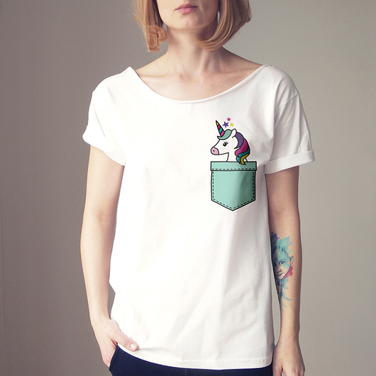 S-XXL Jednorożec w kieszonce Oversize Biały ONE MUG A DAY