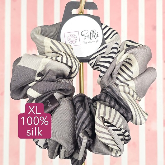 gumki do włosów XL duża gumka do włosów jedwab naturalny scrunchie szara grafitowa
