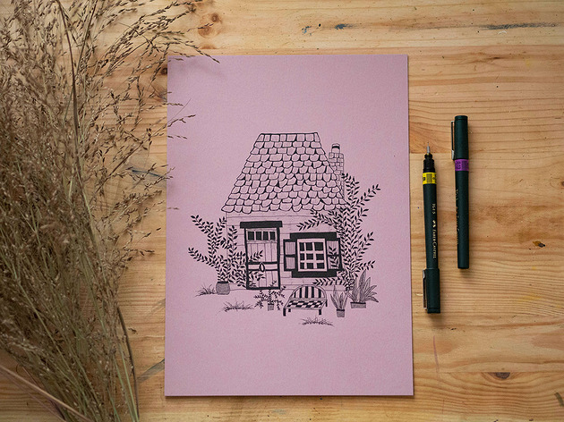 grafiki i ilustracje ORYGINAŁ - Domek 13 - 21 cm x 30 cm