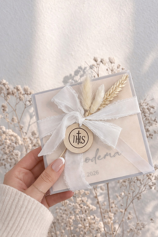 kartki na komunię Kartka na pamiątkę I Komunii Świętej DREWNIANA