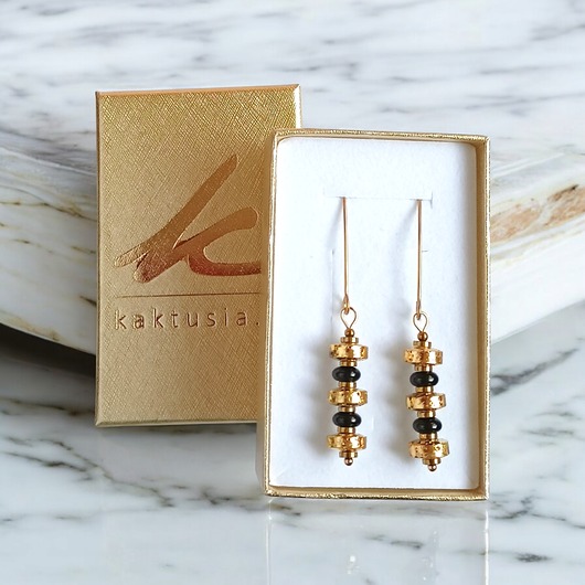 kolczyki z kamieniami GLAM! złota lawa, onyks, hematyt : kolczyki długie